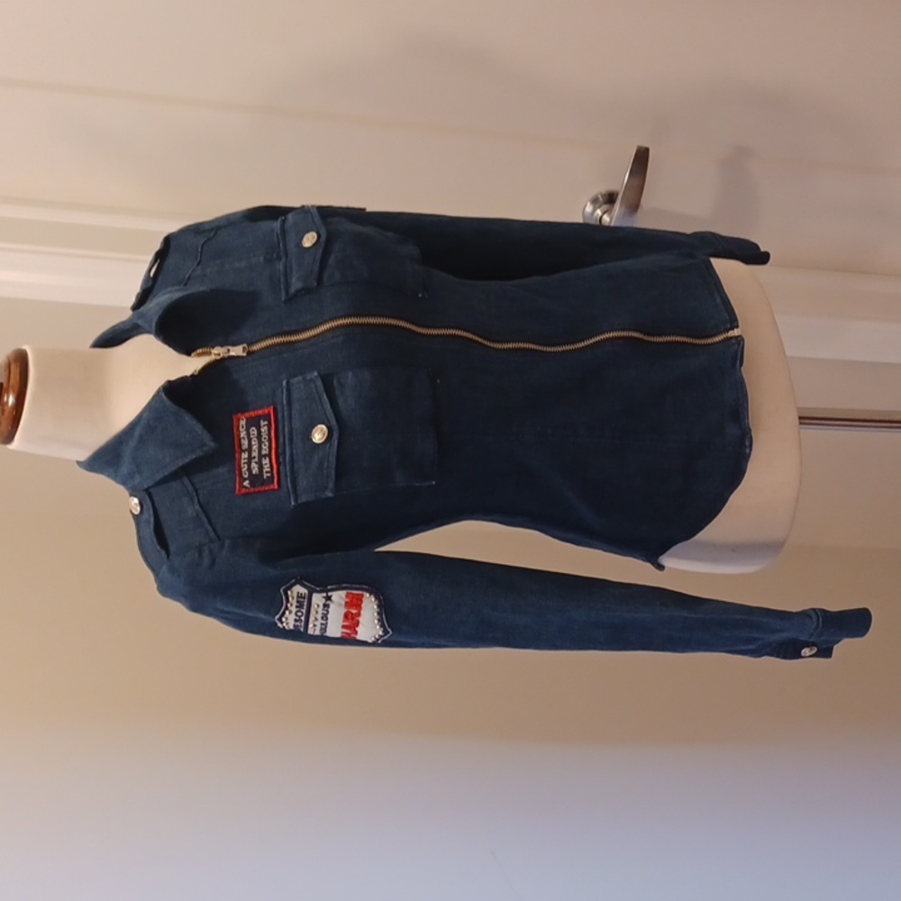 RARE Egoist stretchy blue jean military cow girl denim jacket cowgirl western 55 - Picture 14 of 16